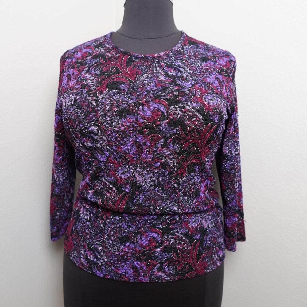 TanJay Paisley Knit Top Purple Black Large